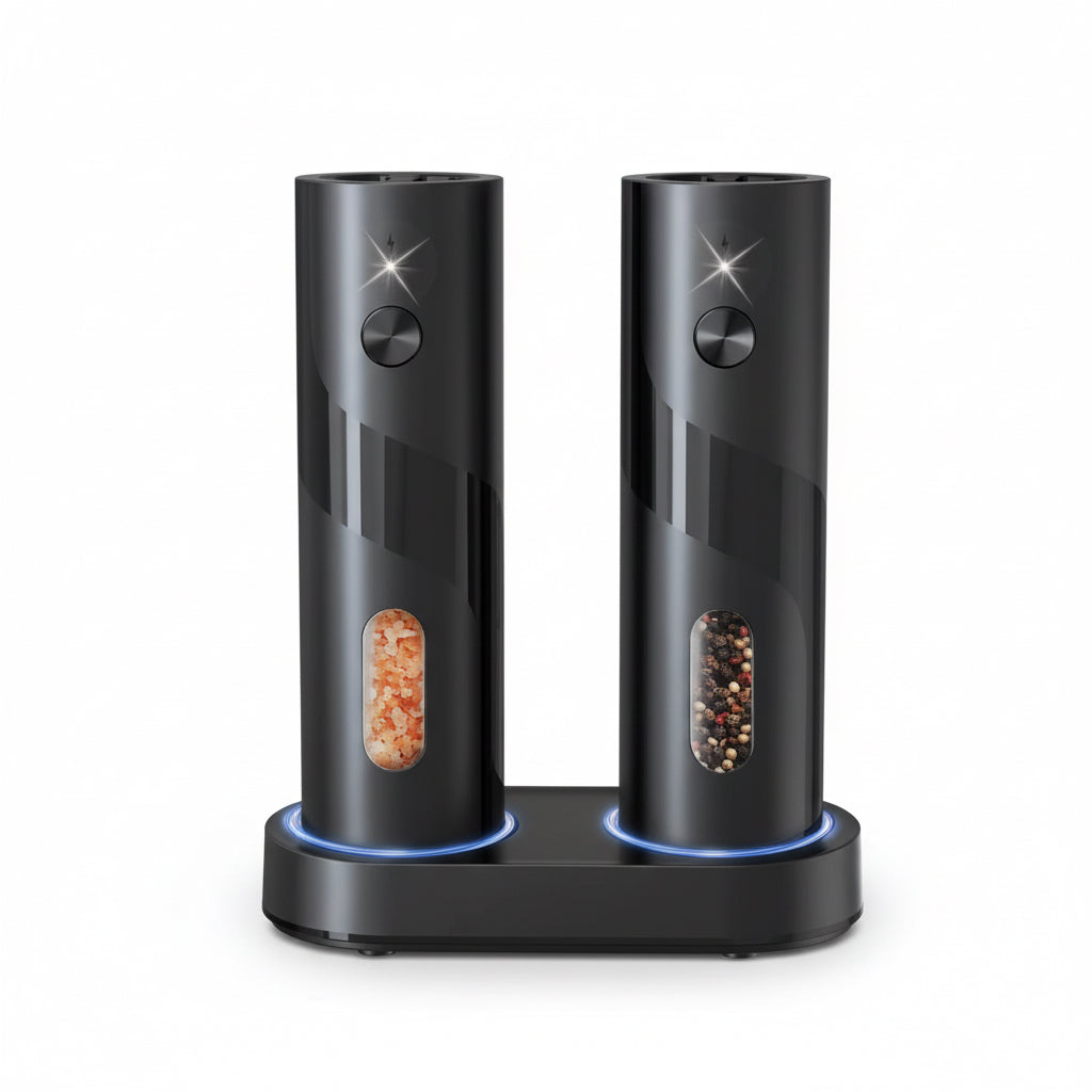 2Pcs/Set USB Rechargeable Automatic Pepper Grinder Salt and Pepper Mill Adjustable Coarseness Spice Grinder with LED for Kitchen